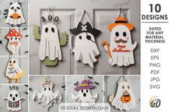3D Ghosts Door Hangers Bundle Laser Cut. Halloween Decor SVG Product Image 1