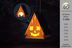 Wooden Halloween House Candle Holder Lasercut. Halloween SVG Product Image 1