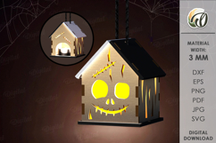 Wooden Halloween House Candle Holder Lasercut. Halloween SVG Product Image 1