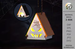 Wooden Halloween House Candle Holder Lasercut. Halloween SVG Product Image 1