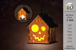 Wooden Halloween House Candle Holder Lasercut. Halloween SVG Product Image 1