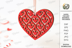 3D Heart Ornament Laser Cut. Valentine Decor SVG Product Image 1