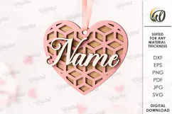 3D Heart Ornament Laser Cut. Valentine Decor SVG Product Image 1