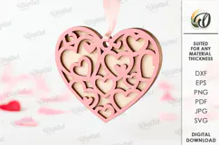 3D Heart Ornament Laser Cut. Valentine Decor SVG Product Image 1