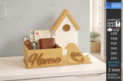 House Shaped Organizer Laser Cut | Desktop Storage Box SVG Product Image 1