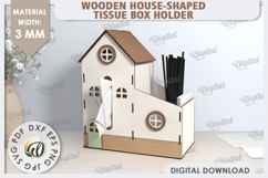 Tissue Box Laser Cut. 3D House Tissue Holder SVG Product Image 1