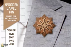 Wooden Lapel Pin Laser Cut. Wooden Flower Lapel Pin SVG Product Image 1