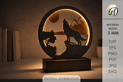 3D Led Night Lamp Laser Cut. Nature Scene. Wolf SVG Product Image 1