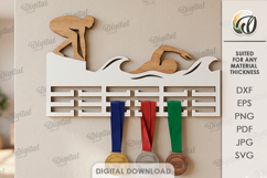 3D Medal Holder Laser Cut. Medal Wall Hanger. Swimming SVG Product Image 1