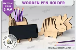 Wooden Rhinoceros Pen Holder Laser Cut. Phone Stand SVG Product Image 1