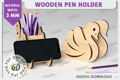 Wooden Swan Pen Holder Laser Cut. Phone Stand SVG Product Image 1