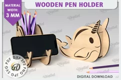 Wooden Cute Pen Holder Laser Cut. Phone Stand SVG Product Image 1