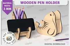 Wooden Walrus Pen Holder Laser Cut. Phone Stand SVG Product Image 1