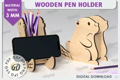 Wooden Cute Beaver Pen Holder Laser Cut. Phone Stand SVG Product Image 1