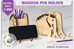 Wooden Mammoth Pen Holder Laser Cut. Phone Stand SVG Product Image 1