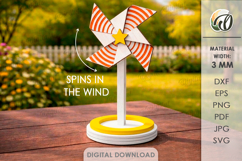 3D Pinwheel Laser Cut. Garden decor SVG. Wind spinner Product Image 1