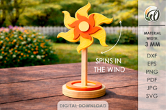 3D Pinwheel Laser Cut. Garden decor SVG. Wind spinner Product Image 1