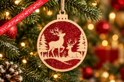 Wooden Reindeer Christmas Ornament SVG Product Image 1