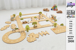 Wooden Road Track Puzzle laser Cut | Toy City Set SVG Product Image 1