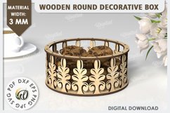 Wooden Round Decorative Box Laser Cut. 3D Gift Box SVG Product Image 1