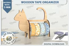 Wooden Tape Organizer Laser Cut. Tape Holder SVG. Cat SVG Product Image 1