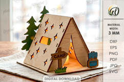 Camping Tent Night Light Laser Cut. Tea Light Holder SVG Product Image 1