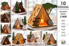 Tent Night Lights Bundle Laser Cut. Tea Light Holder SVG Product Image 1