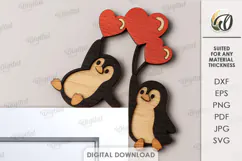 Valentine's Day Door Corner Laser Cut. Penguin SVG Product Image 1