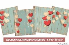 Valentine's Junk Journal Pages | Vintage Wooden Love Paper Product Image 1