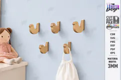 Wooden Wall Hooks Laser Cut | Plywood Birds Wall Hook SVG Product Image 1