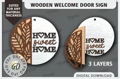 Wooden Welcome Door Sign Laser Cut. Home Decor SVG Product Image 2