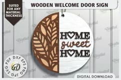Wooden Welcome Door Sign Laser Cut. Home Decor SVG Product Image 1