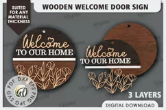 Wooden Welcome Door Sign Laser Cut. Home Decor SVG Product Image 2