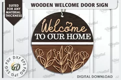 Wooden Welcome Door Sign Laser Cut. Home Decor SVG Product Image 1