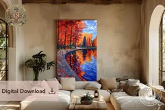 Colorful Red Autumn Wood Lake Painting - 11 Dimensions Product Image 3