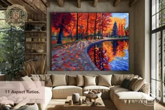 Colorful Red Autumn Wood Lake Painting - 11 Dimensions Product Image 4