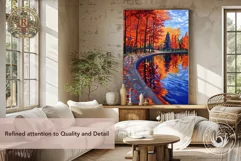 Colorful Red Autumn Wood Lake Painting - 11 Dimensions Product Image 6