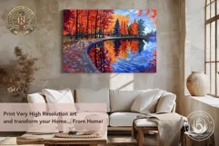 Colorful Red Autumn Wood Lake Painting - 11 Dimensions Product Image 7