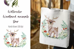 Watercolor deer and beautiful wreath PNG for sublimation Product Image 1
