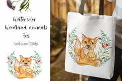 Watercolor fox and beautiful wreath PNG for sublimation Product Image 1