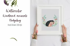 Watercolor Hedgehog and beautiful wreath PNG for sublimation Product Image 3