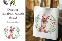 Watercolor Rabbit and beautiful wreath PNG for sublimation Product Image 1