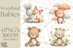 Soft Woodland Baby Clipart, Neutral Baby Shower PNG Product Image 1