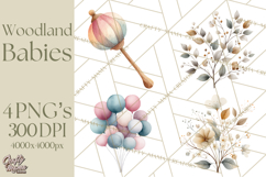 Soft Woodland Baby Clipart, Neutral Baby Shower PNG Product Image 1