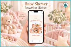 Woodland Baby Shower Invitation Website Canva Template RSVP Product Image 1