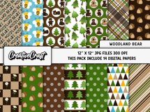 Woodland Bear Digital Papers, woodland graphic, illustration Product Image 2