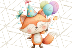Woodland Birthday Clipart PNG, Watercolor Woodland Animals Product Image 5