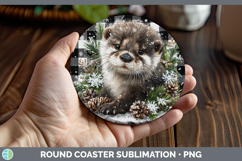 GorgeousWoodland Checker Christmas Round Coaster design.