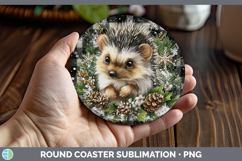 GorgeousWoodland Checker Christmas Round Coaster design.