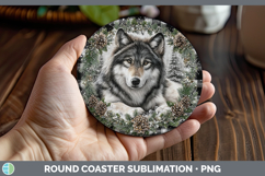 GorgeousWoodland Checker Christmas Round Coaster design.